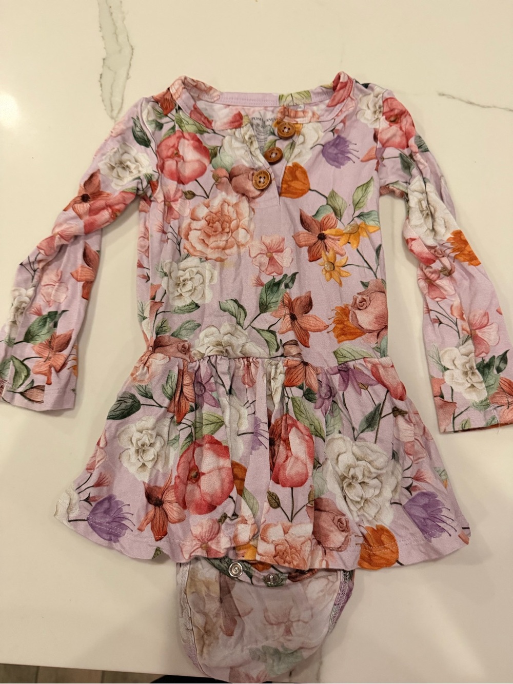 Posh PeanutLilac Floral Long-Sleeve Baby Dress Bodysuit